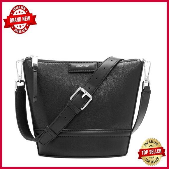 Handbags - Vegan Leather Crossbody Bag with Interior Pockets, Top Zip Closure